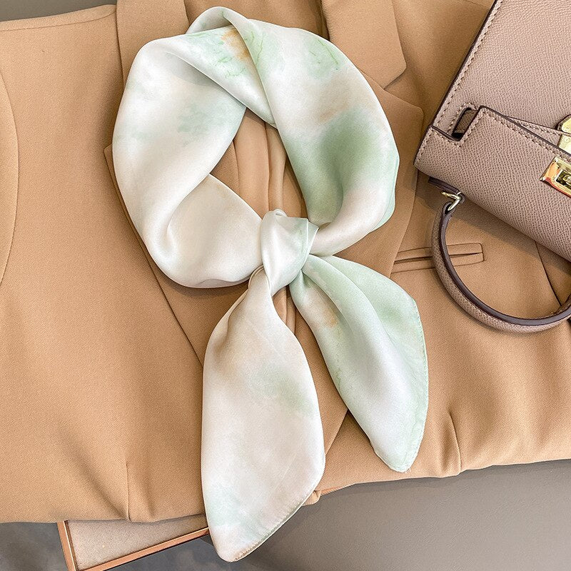 Flower Silk Square Scarf Women Satin Shawl Wrap Female Hair Band Wrist Luxury Headkerchief 70*70cm