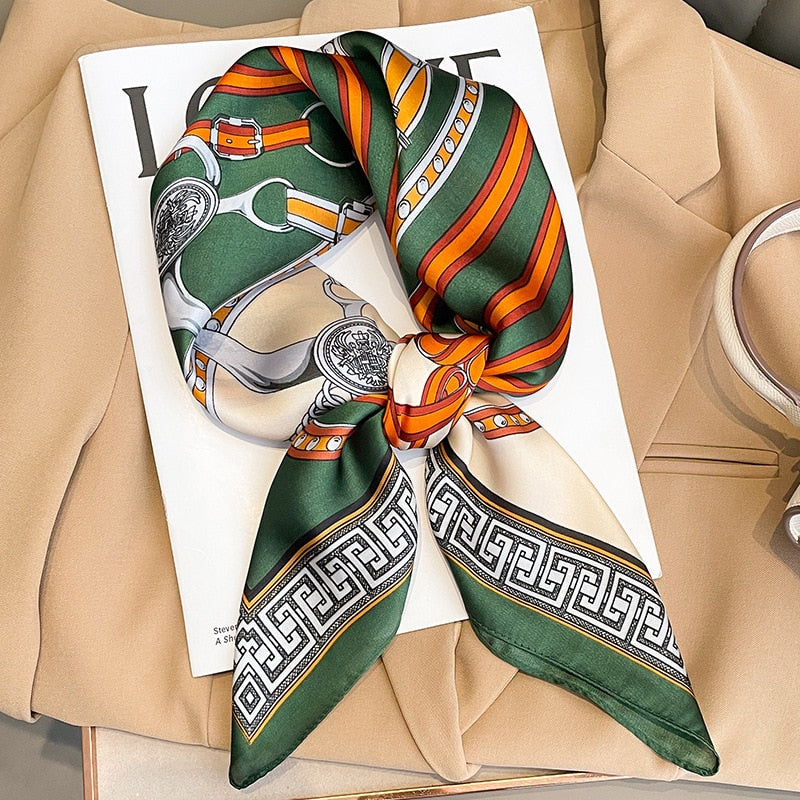 Flower Silk Square Scarf Women Satin Shawl Wrap Female Hair Band Wrist Luxury Headkerchief 70*70cm