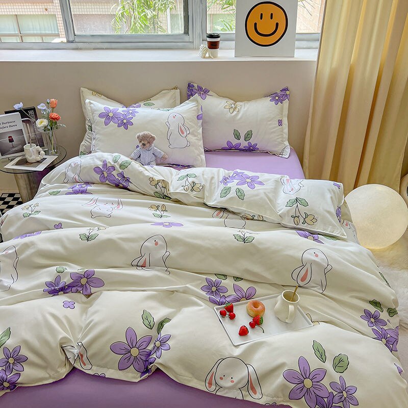 Funda nórdica de flores verdes, Sábana de cama, funda de almohada, tamaño doble, tamaño Queen, juego de cama Floral de cuatro piezas, decoración para el hogar 