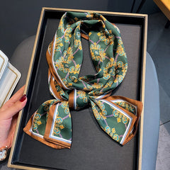 Long Flower Silk Scarf Satin Neck Soft Scarf