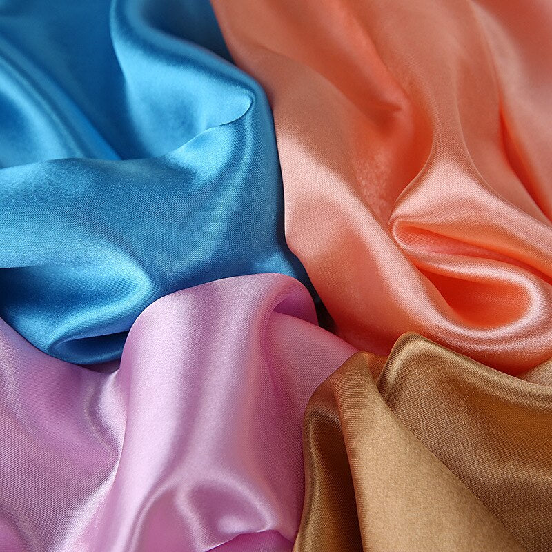 Bufanda de seda de lujo Mujer Satén Color sólido Bufanda de seda suave 