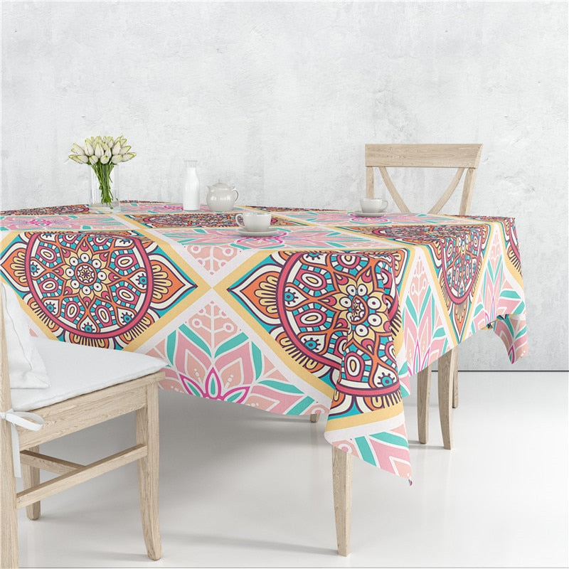 Mandala Floral Patrones Lino Mantel Mesa Cubierta A Prueba De Polvo Resistente Al Calor Cocina Comedor Decoración Múltiples Tamaños