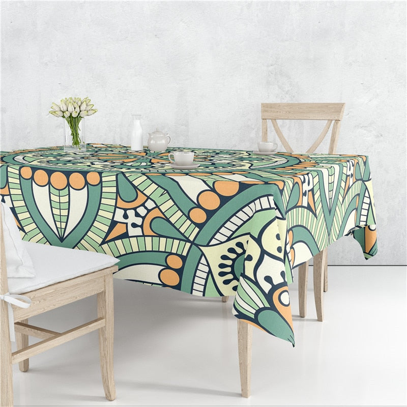 Mandala Floral Patrones Lino Mantel Mesa Cubierta A Prueba De Polvo Resistente Al Calor Cocina Comedor Decoración Múltiples Tamaños