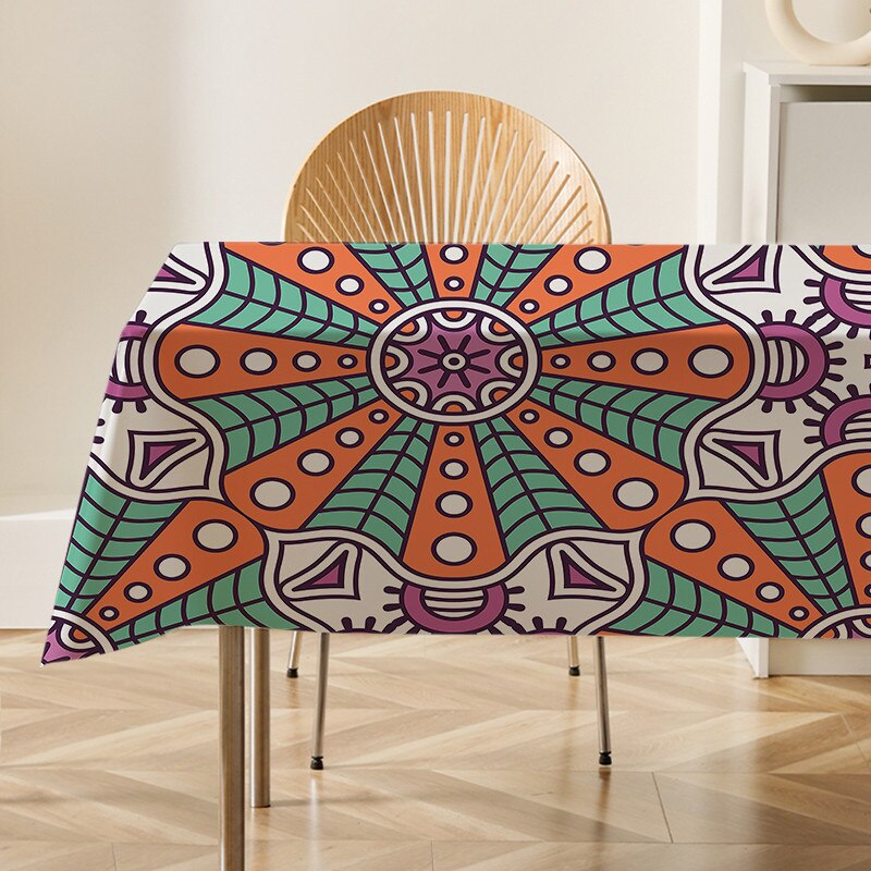 Mandala Floral Patterns Flax Linen Tablecloth Table Dustproof Cover Heat Resistant Kitchen Dining Room Decoration Multiple Sizes