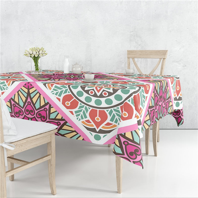 Mandala Floral Patrones Lino Mantel Mesa Cubierta A Prueba De Polvo Resistente Al Calor Cocina Comedor Decoración Múltiples Tamaños