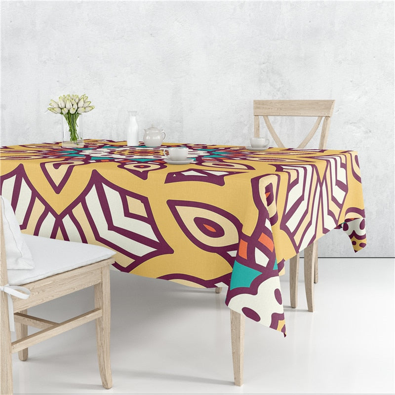 Mandala Floral Patrones Lino Mantel Mesa Cubierta A Prueba De Polvo Resistente Al Calor Cocina Comedor Decoración Múltiples Tamaños