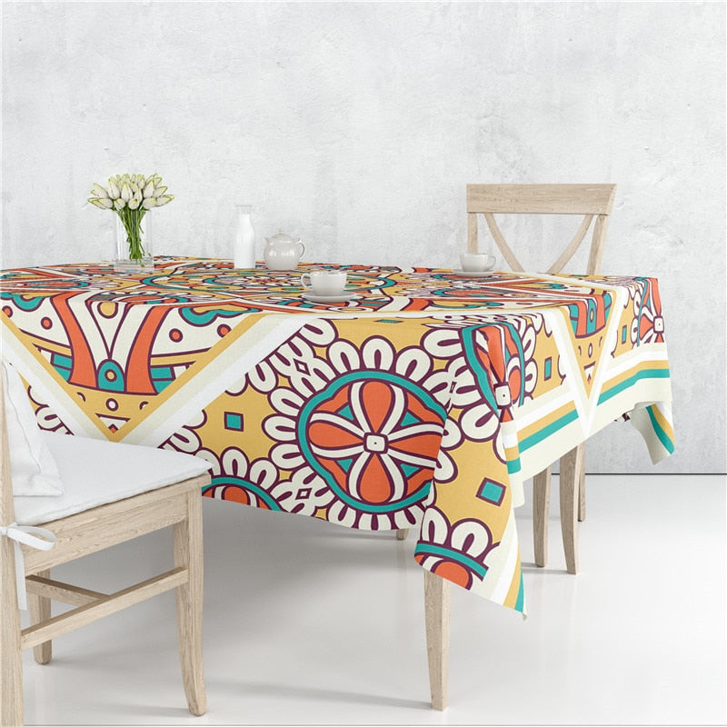 Mandala Floral Patrones Lino Mantel Mesa Cubierta A Prueba De Polvo Resistente Al Calor Cocina Comedor Decoración Múltiples Tamaños