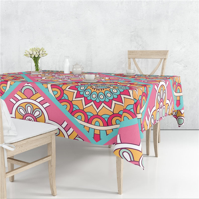 Mandala Floral Patrones Lino Mantel Mesa Cubierta A Prueba De Polvo Resistente Al Calor Cocina Comedor Decoración Múltiples Tamaños