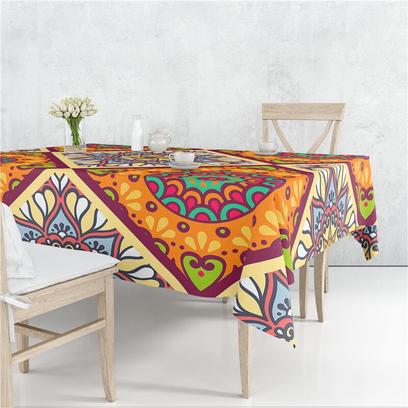 Mandala Floral Patrones Lino Mantel Mesa Cubierta A Prueba De Polvo Resistente Al Calor Cocina Comedor Decoración Múltiples Tamaños