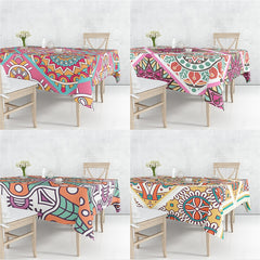 Mandala Floral Patrones Lino Mantel Mesa Cubierta A Prueba De Polvo Resistente Al Calor Cocina Comedor Decoración Múltiples Tamaños