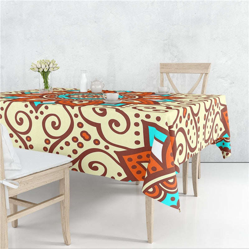Mandala Floral Patrones Lino Mantel Mesa Cubierta A Prueba De Polvo Resistente Al Calor Cocina Comedor Decoración Múltiples Tamaños