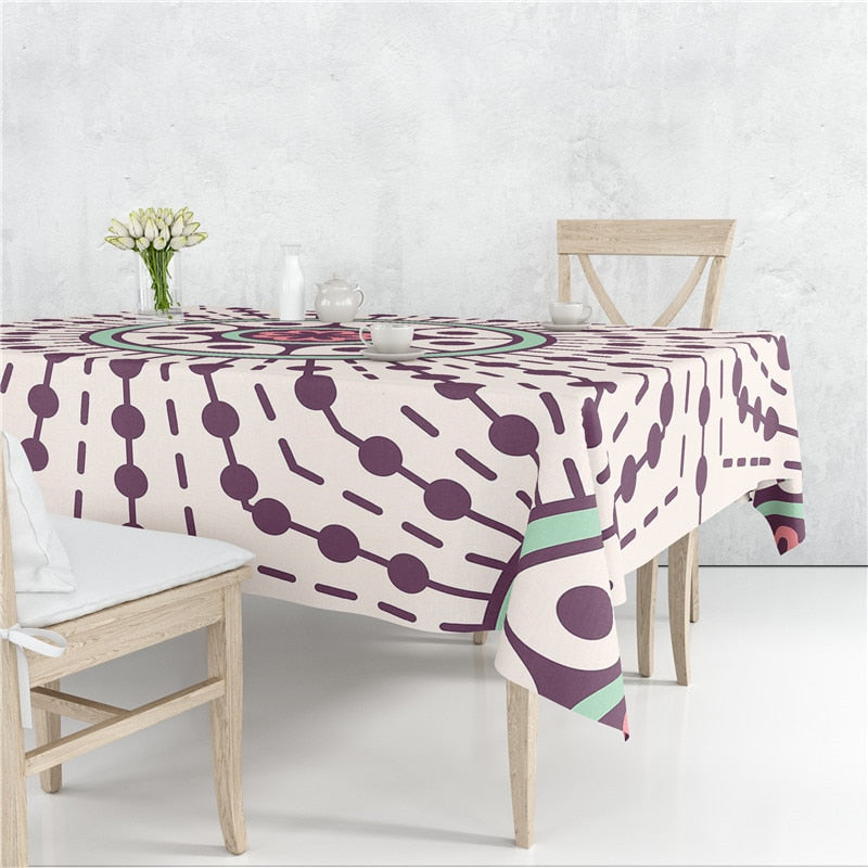 Mandala Floral Patrones Lino Mantel Mesa Cubierta A Prueba De Polvo Resistente Al Calor Cocina Comedor Decoración Múltiples Tamaños