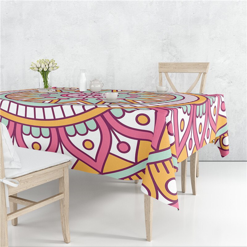 Mandala Floral Patrones Lino Mantel Mesa Cubierta A Prueba De Polvo Resistente Al Calor Cocina Comedor Decoración Múltiples Tamaños