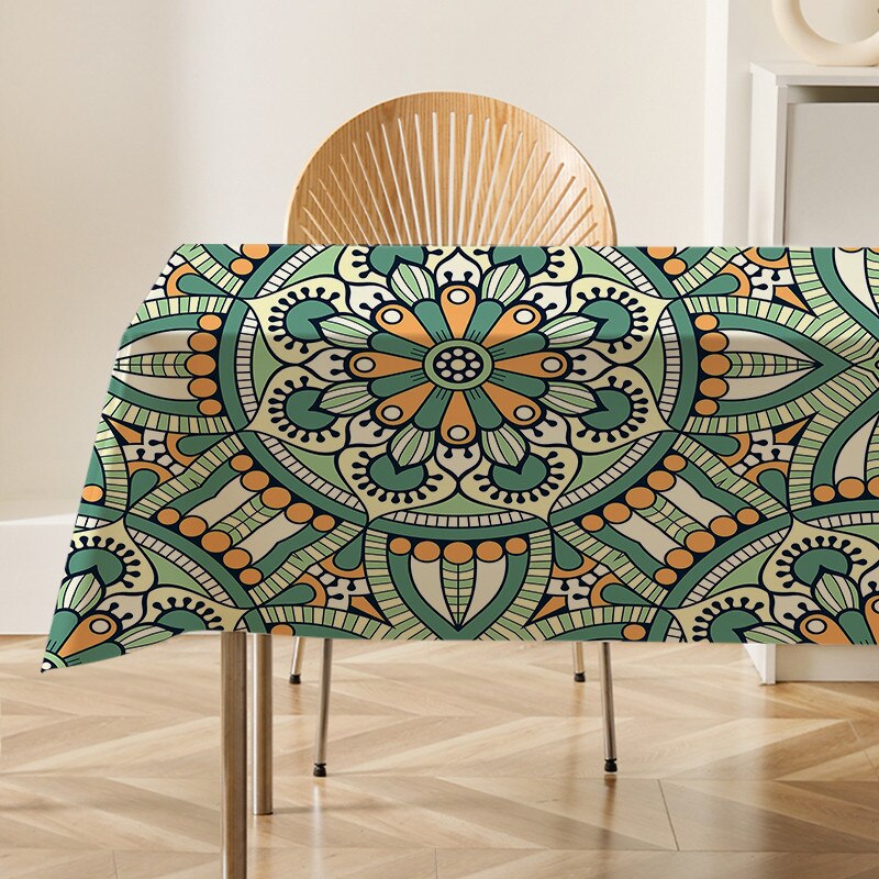 Mandala Floral Patterns Flax Linen Tablecloth Table Dustproof Cover Heat Resistant Kitchen Dining Room Decoration Multiple Sizes