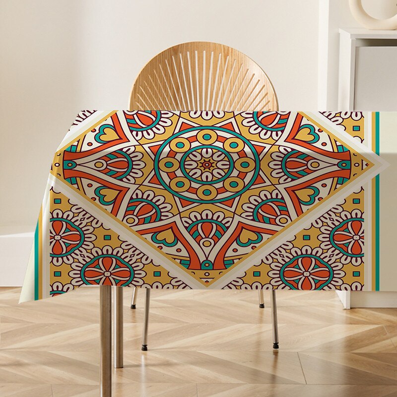 Mandala Floral Patterns Flax Linen Tablecloth Table Dustproof Cover Heat Resistant Kitchen Dining Room Decoration Multiple Sizes