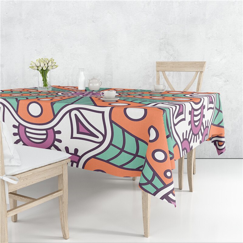 Mandala Floral Patrones Lino Mantel Mesa Cubierta A Prueba De Polvo Resistente Al Calor Cocina Comedor Decoración Múltiples Tamaños