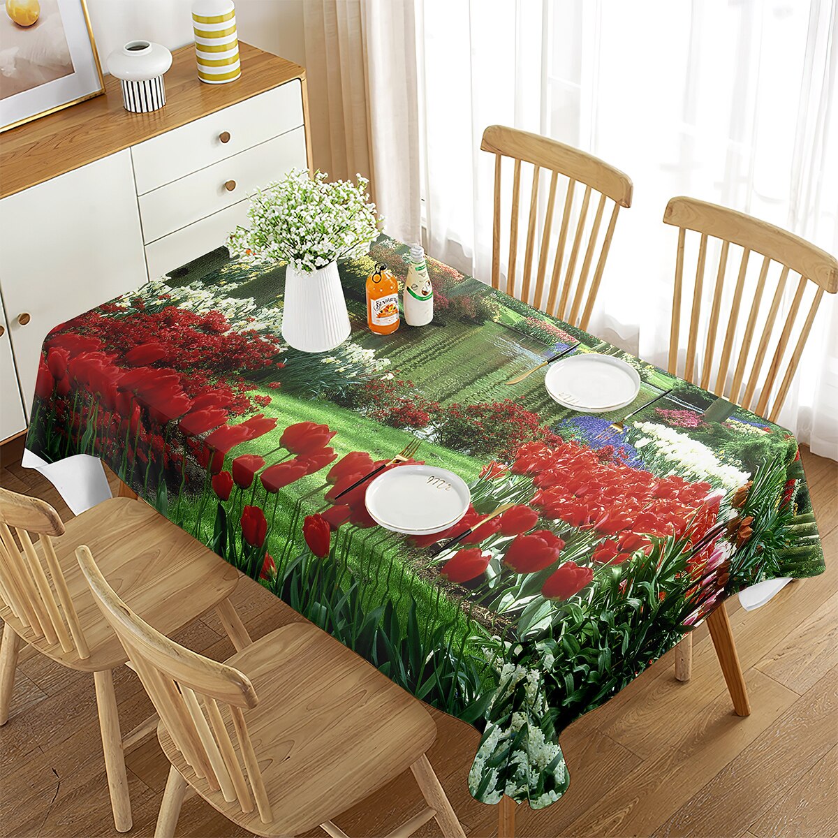 Mantel De Algodón Flores Planta Primavera Tema Comedor Al Aire Libre 
