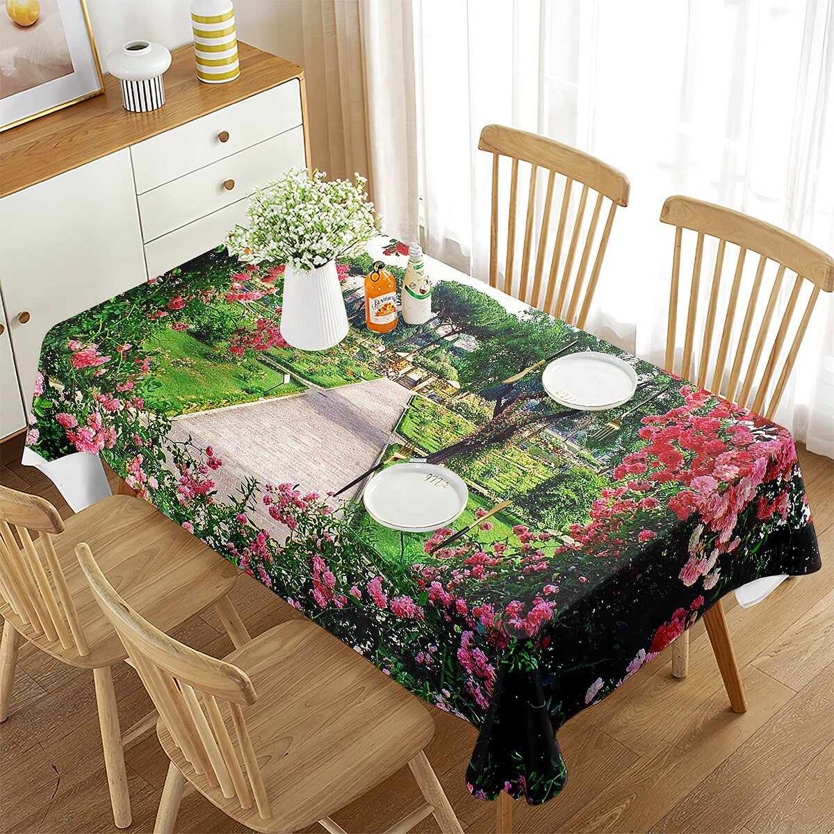 Mantel De Algodón Flores Planta Primavera Tema Comedor Al Aire Libre 