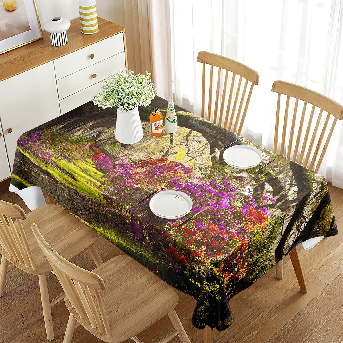 Mantel De Algodón Flores Planta Primavera Tema Comedor Al Aire Libre 