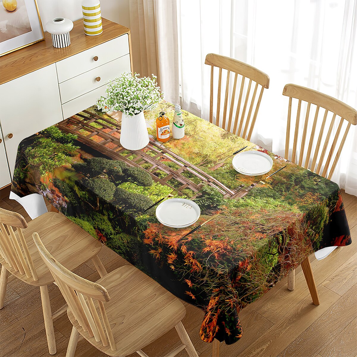 Mantel De Algodón Flores Planta Primavera Tema Comedor Al Aire Libre 