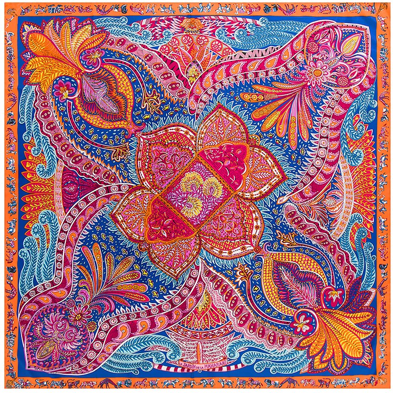 Seda 130 cm Flor de anacardo Bufanda de seda de sarga de seda generosa para mujer Bufanda de seda 