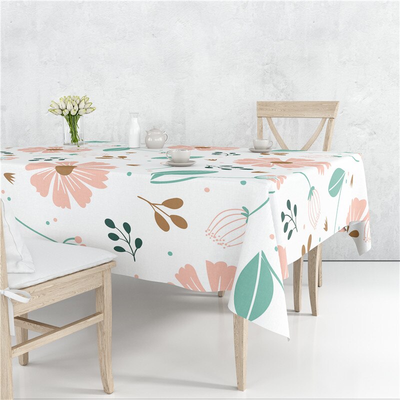 Pastoral Scattered Flower Flax Linen Tablecloth Dustproof Cover Heat Resistant For Kitchen Dining Room Multiple Sizes