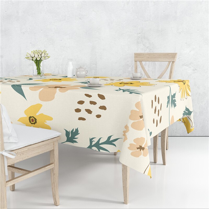 Pastoral Scattered Flower Flax Linen Tablecloth Dustproof Cover Heat Resistant For Kitchen Dining Room Multiple Sizes