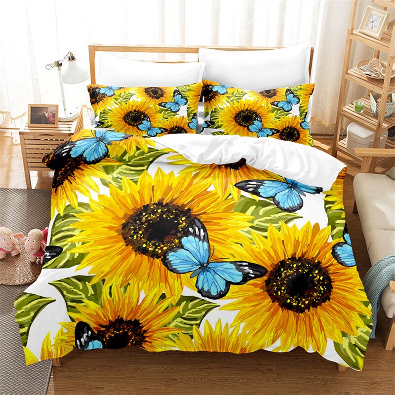 Juego de cama floral natural cómodo de microfibra con funda nórdica de girasol 