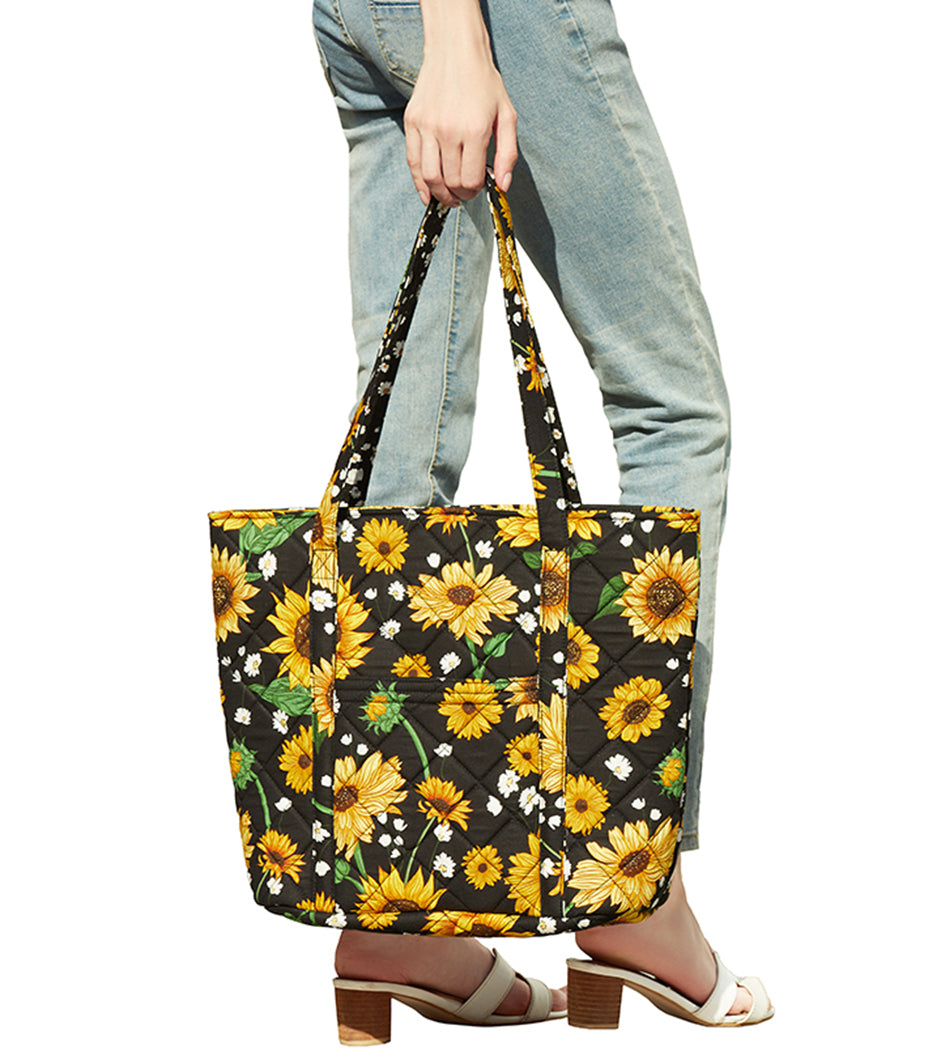 100% Cotton Quilted Tote Bag Sunflower Pattern