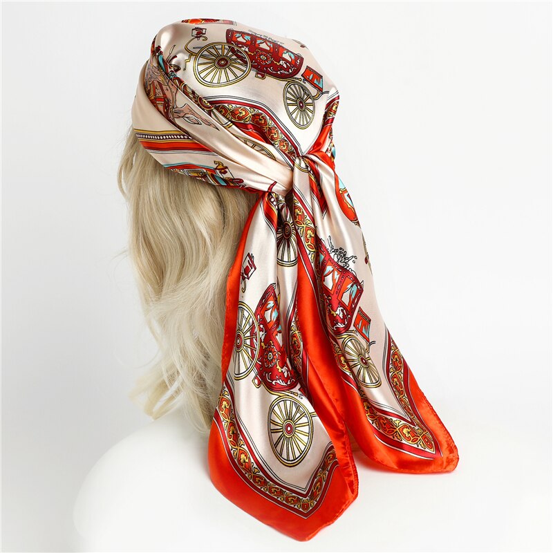 Flower Print Shawl Silk Square Scarf For Women Neckerchief Female Head Wraps Headband