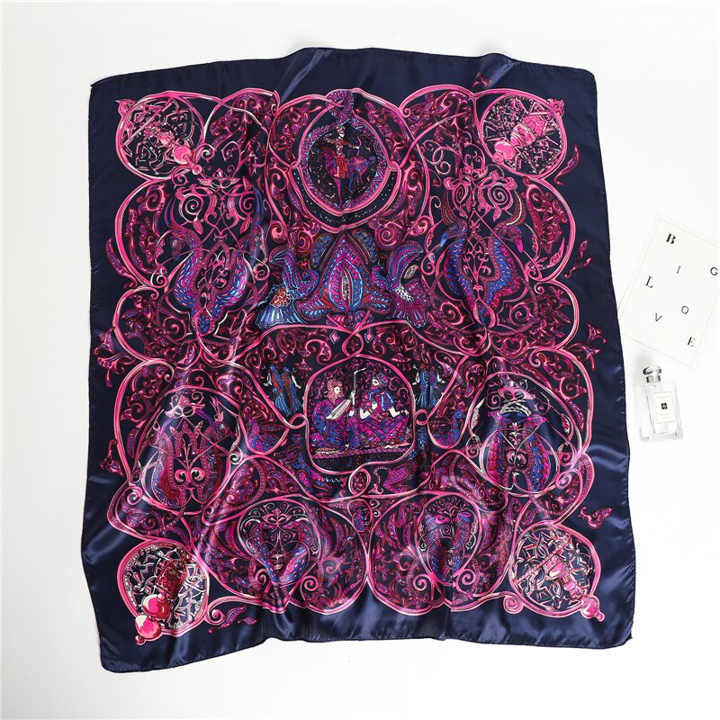 Flower Print Shawl Silk Square Scarf For Women Neckerchief Female Head Wraps Headband