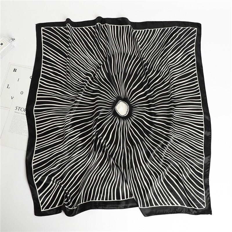 Flower Print Shawl Silk Square Scarf For Women Neckerchief Female Head Wraps Headband