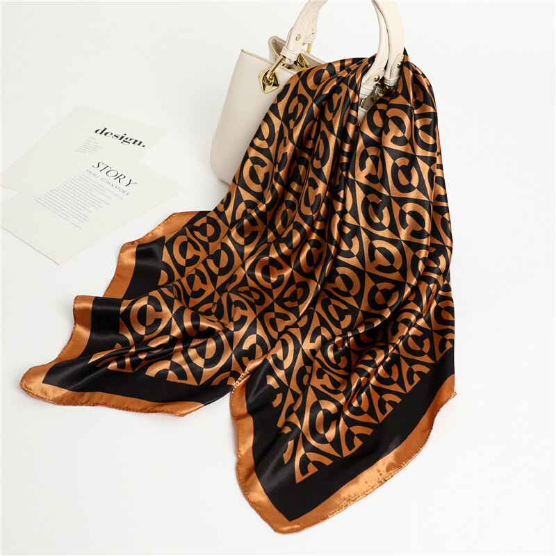 Flower Print Shawl Silk Square Scarf For Women Neckerchief Female Head Wraps Headband