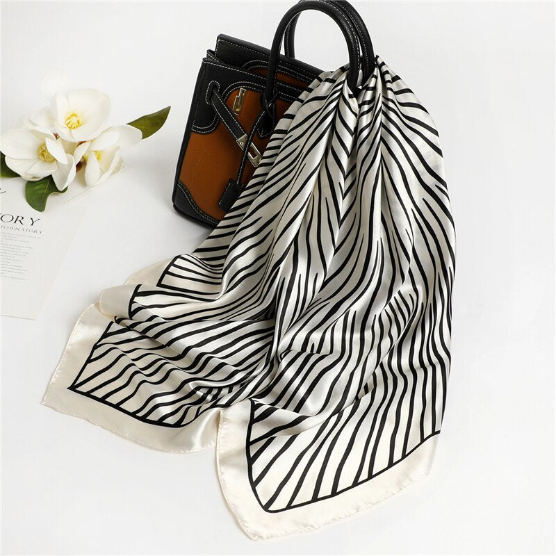 Flower Print Shawl Silk Square Scarf For Women Neckerchief Female Head Wraps Headband