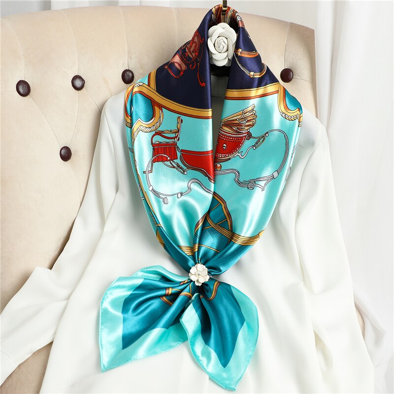 Flower Print Shawl Silk Square Scarf For Women Neckerchief Female Head Wraps Headband