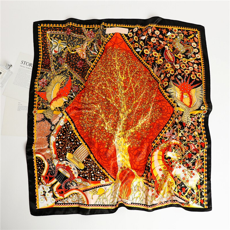 Flower Print Shawl Silk Square Scarf For Women Neckerchief Female Head Wraps Headband