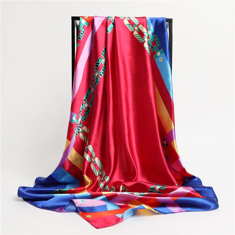 Flower Print Shawl Silk Square Scarf For Women Neckerchief Female Head Wraps Headband