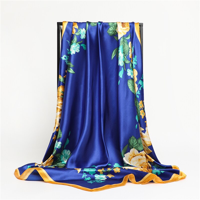 Flower Print Shawl Silk Square Scarf For Women Neckerchief Female Head Wraps Headband