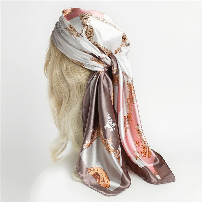 Flower Print Shawl Silk Square Scarf For Women Neckerchief Female Head Wraps Headband