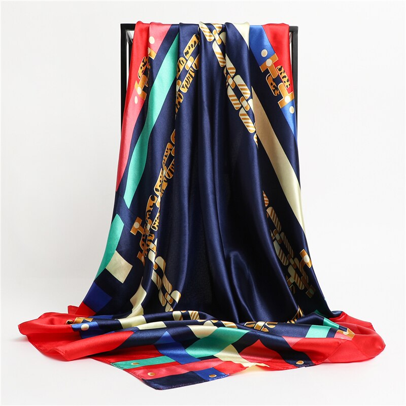 Flower Print Shawl Silk Square Scarf For Women Neckerchief Female Head Wraps Headband