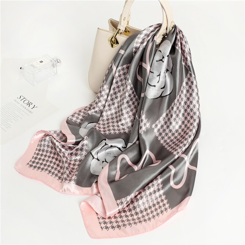 Flower Print Shawl Silk Square Scarf For Women Neckerchief Female Head Wraps Headband