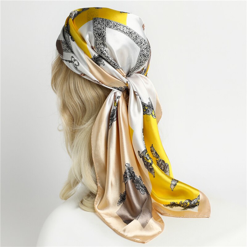 Flower Print Shawl Silk Square Scarf For Women Neckerchief Female Head Wraps Headband