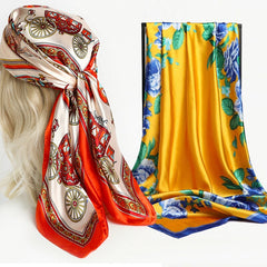 Flower Print Shawl Silk Square Scarf For Women Neckerchief Female Head Wraps Headband