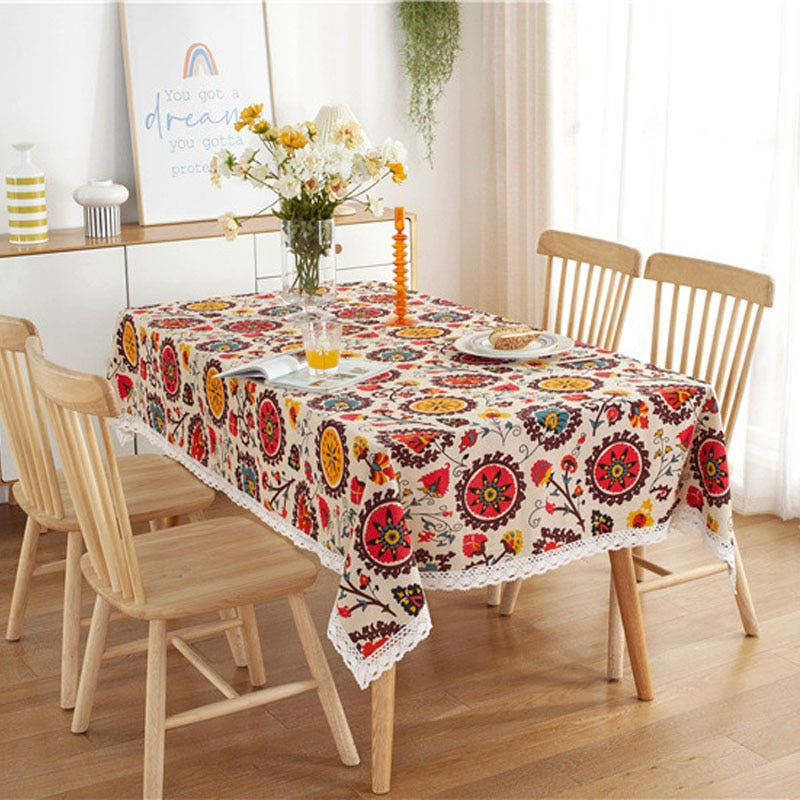 Luxury Bohemian sunflower lace flowers Printed table cover cloth towel kitchen dining coffee tea tablecloth party home decor